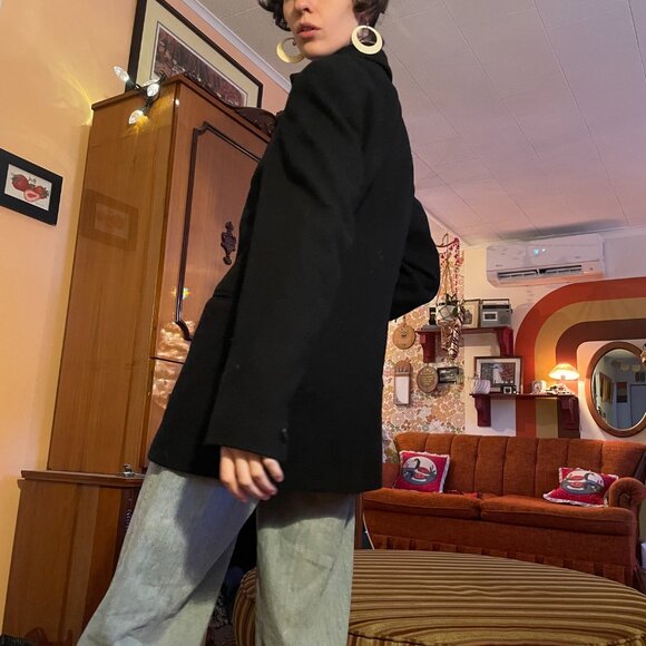 1990s 100% wool black blazer dress coat from Donnybrook -  Made in russia - Picture 5 of 11